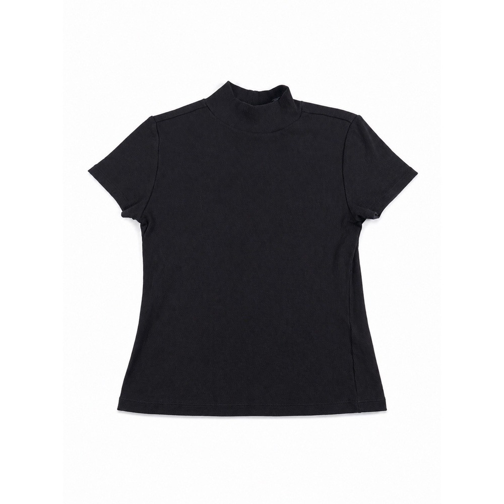 maeve mockneck black ribbed shirt fitted short sleeve s